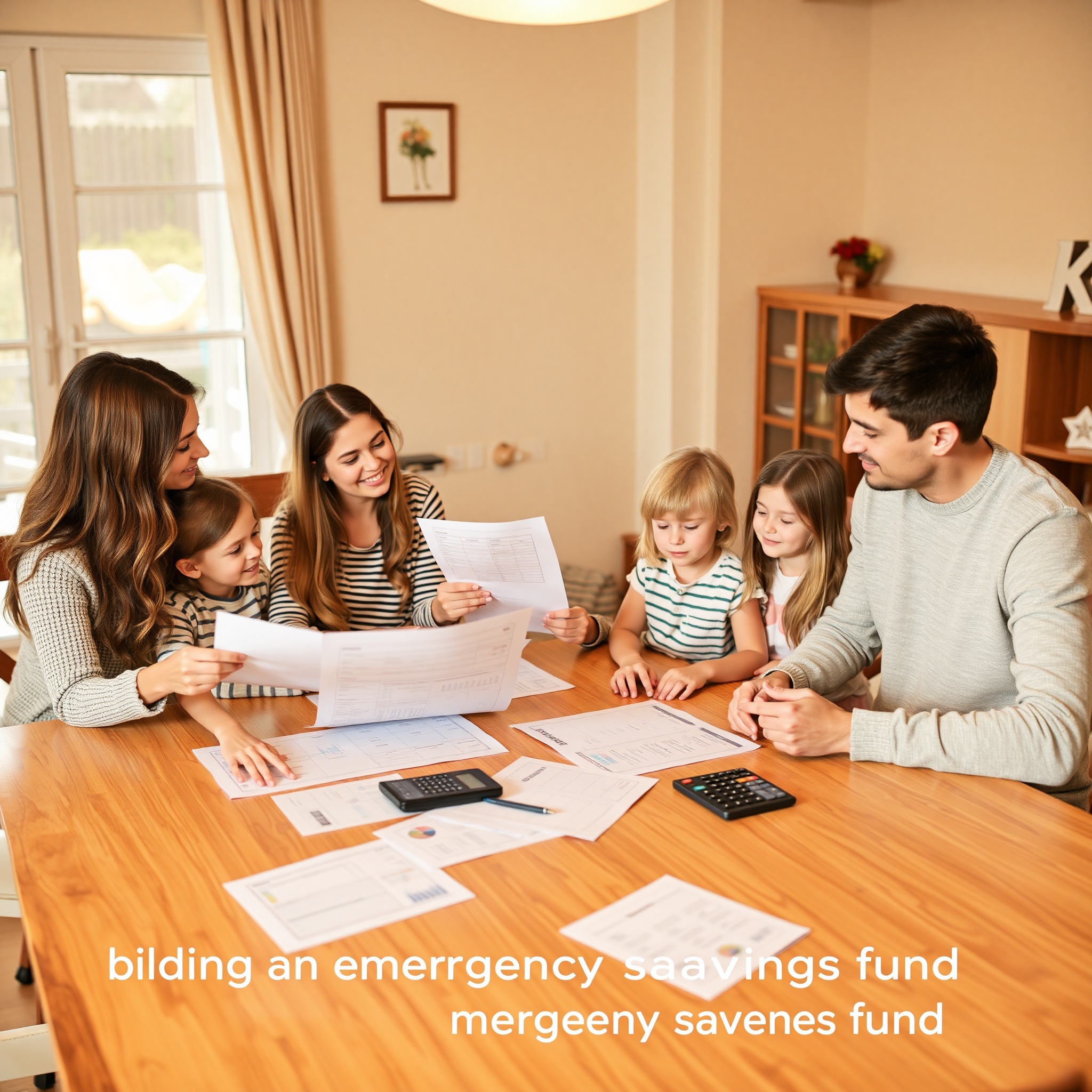 Семья за обеденным столом обсуждает семейный бюджет с документами