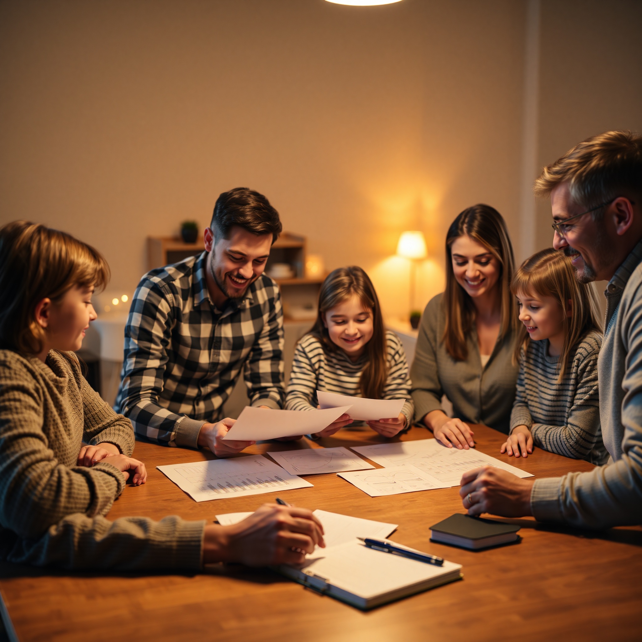 Семья обсуждает семейный бюджет и финансовые цели