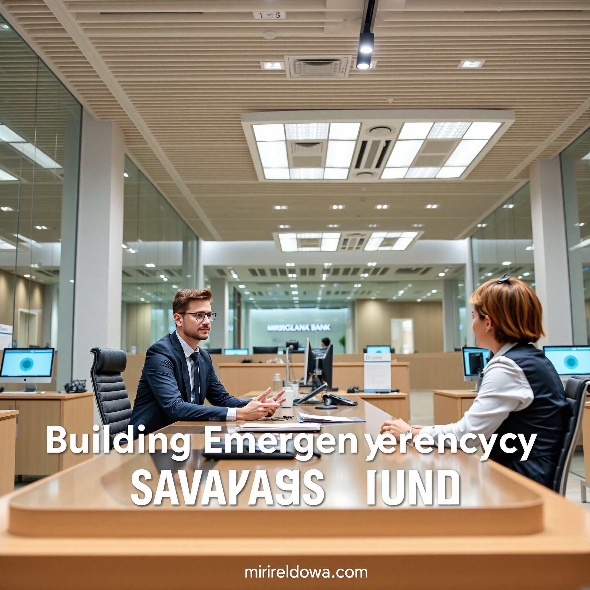 Интерьер современного банка с консультантом и клиентом