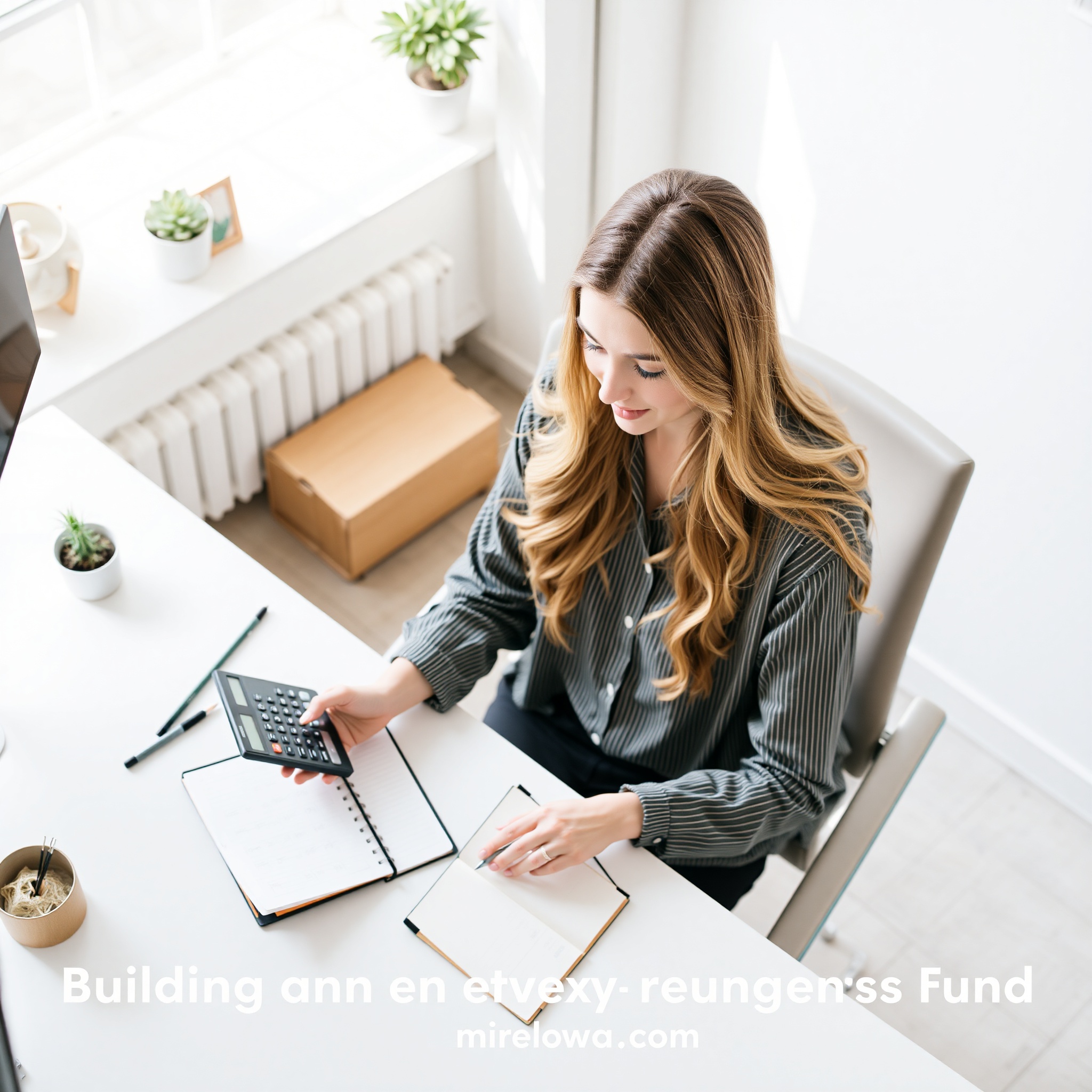 Женщина использует калькулятор для расчета целевой суммы сбережений за столом