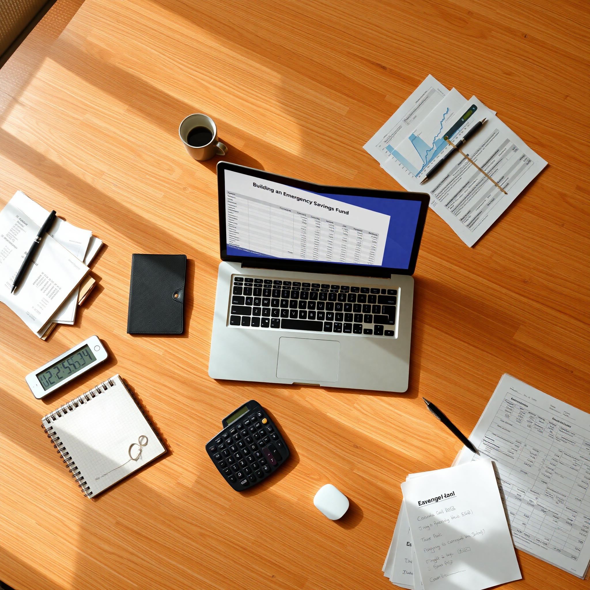 Профессиональное рабочее пространство с ноутбуком и финансовыми документами