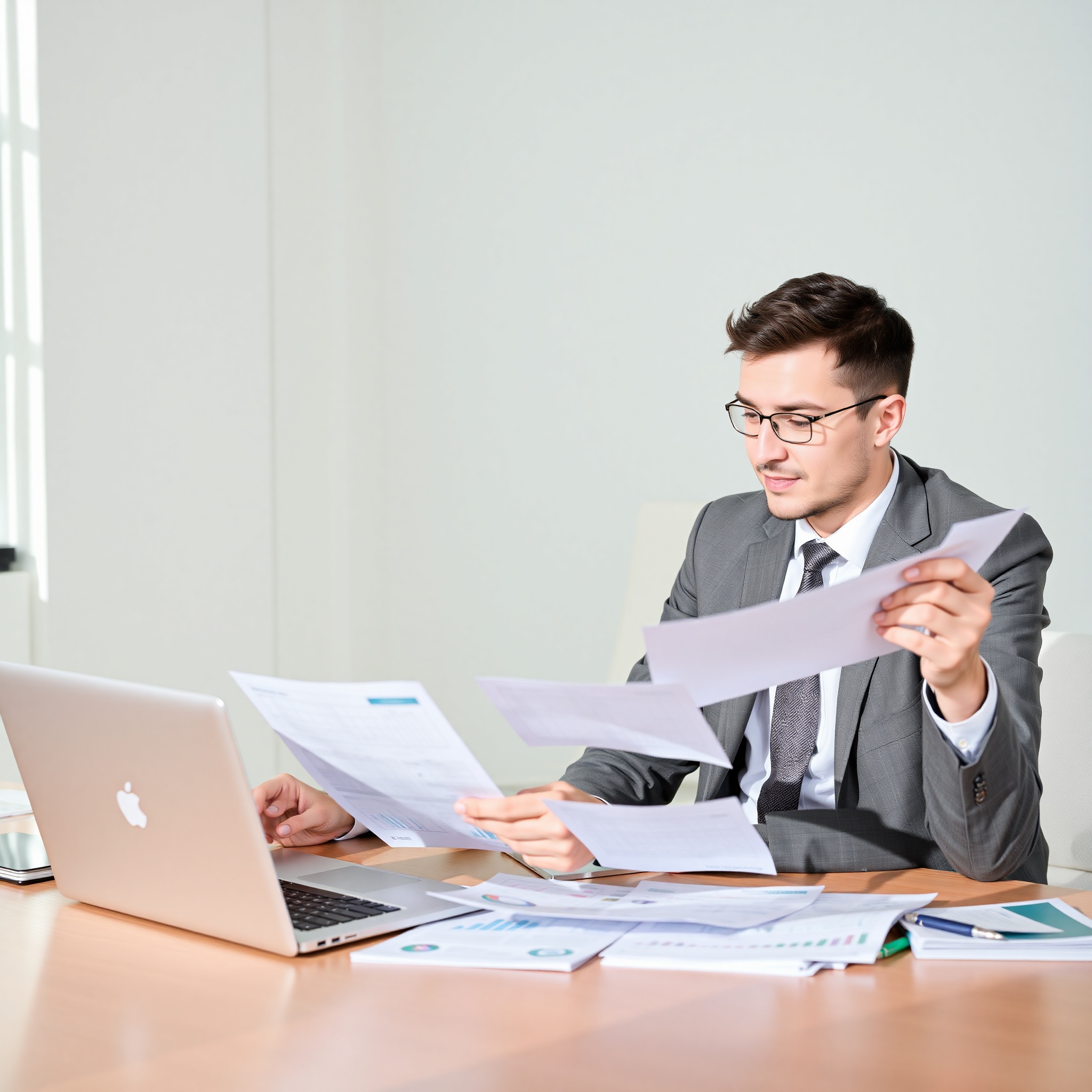 Профессиональное фото казахстанца, анализирующего банковские предложения на ноутбуке